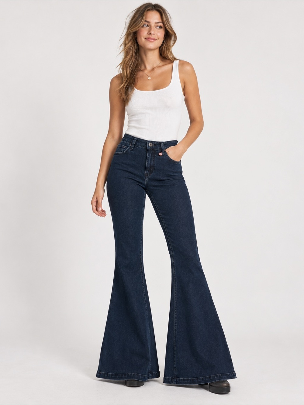 Free People Dark Wash Flare Jeans Bell Bottom High Rise Stretch Denim Size 30